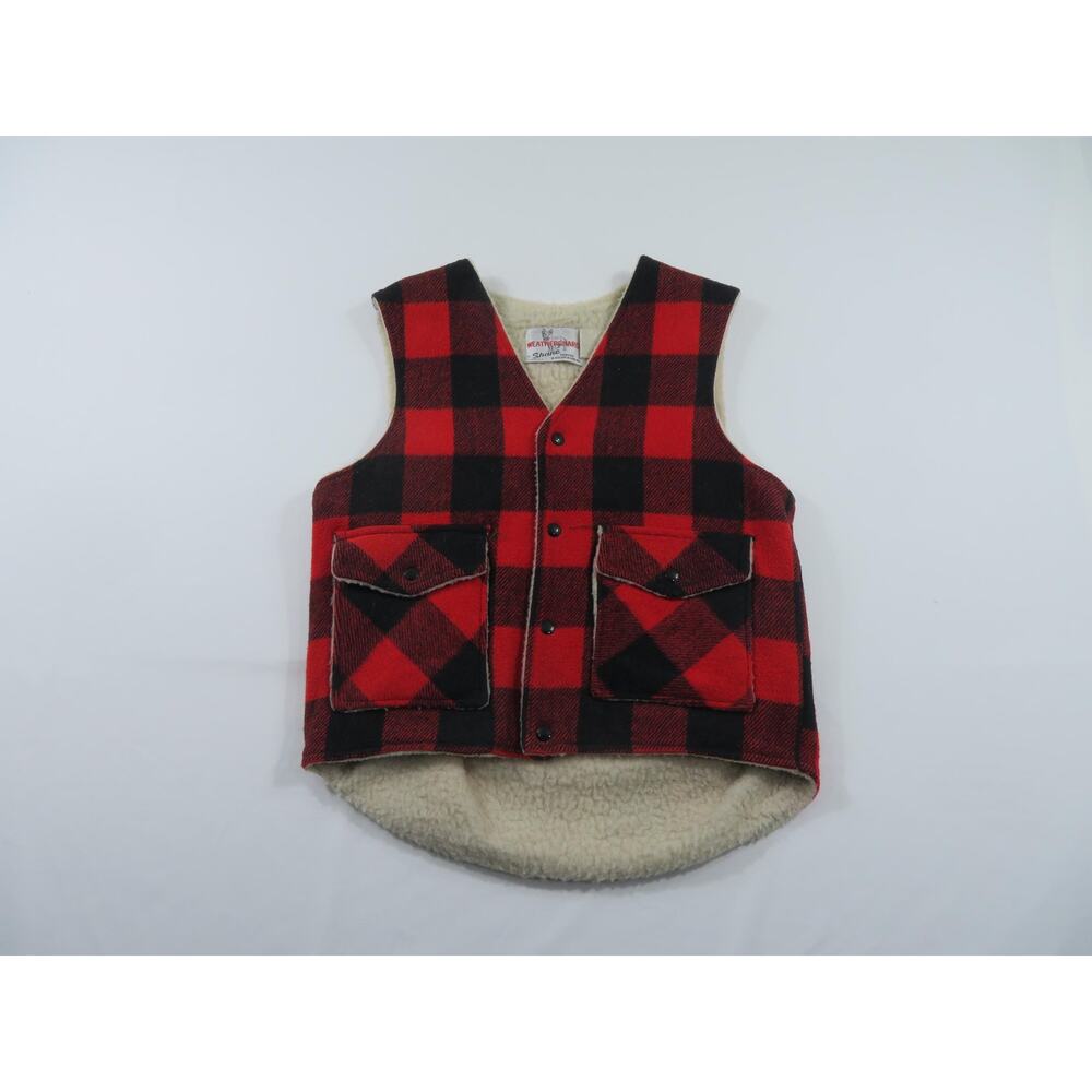 Weathergaurd By Shane Sherpa Lined Bufffalo Red Black Plaid Vest Sz M 1970s